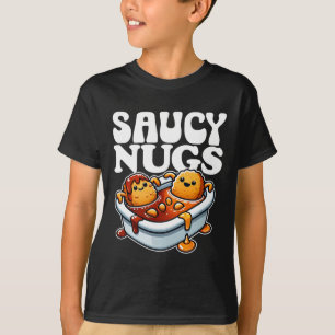 Saucy Nugs Cartoon Food Funny Bbq Sauce Chicken Nu T-Shirt