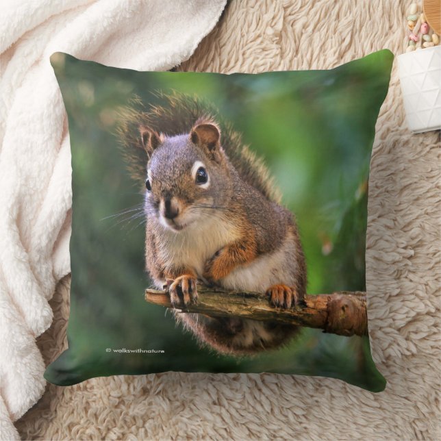 Saucy Red Squirrel in the Fir Throw Pillow (Blanket)
