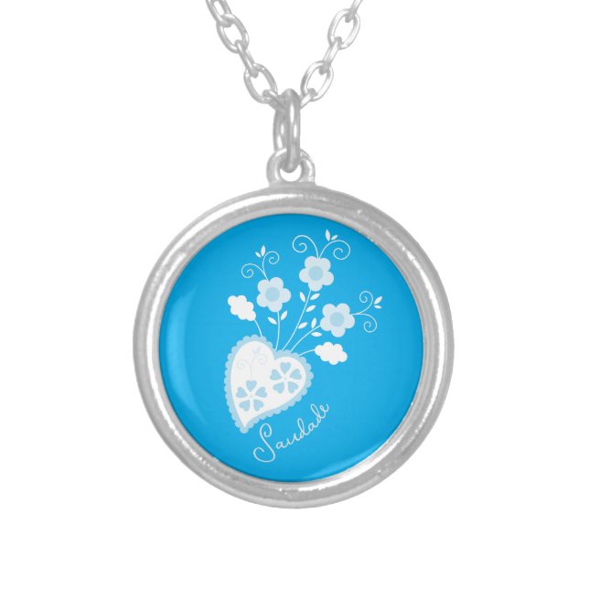 Saudade means I miss you Portuguese heart Silver Plated Necklace (Front)