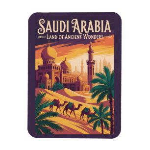 Saudi Arabia Desert Illustration Travel Art Retro Magnet