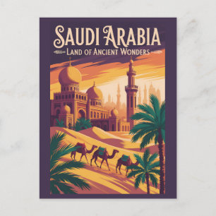 Saudi Arabia Desert Illustration Travel Art Retro Postcard
