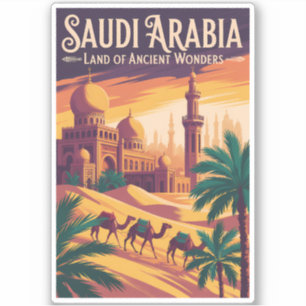Saudi Arabia Desert Illustration Travel Art Retro Sticker