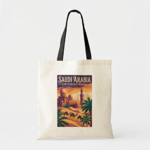 Saudi Arabia Desert Illustration Travel Art Retro Tote Bag