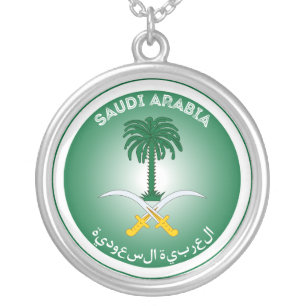 Saudi Arabia Emblem Patriotic Round Shape Silver Plated Necklace