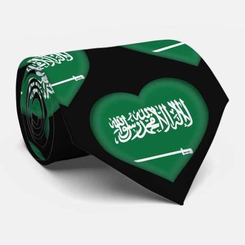 Saudi Arabia Flag Colors Heart Pattern Neck Tie
