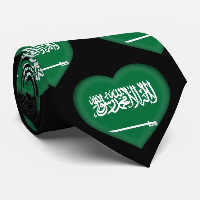 Saudi Arabia Flag Colors Heart Pattern Neck Tie (Rolled)