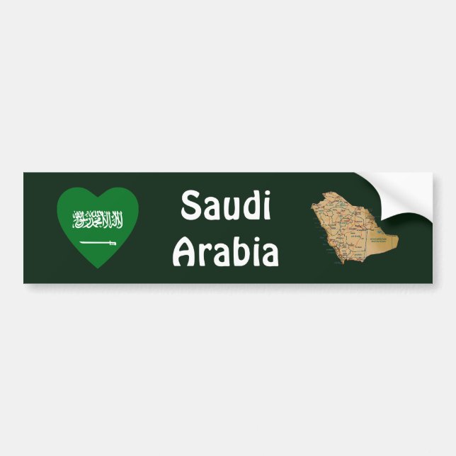 Saudi Arabia Flag Heart + Map Bumper Sticker (Front)