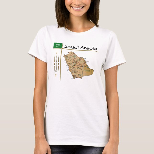 Saudi Arabia Map + Flag + Title T-Shirt (Front)