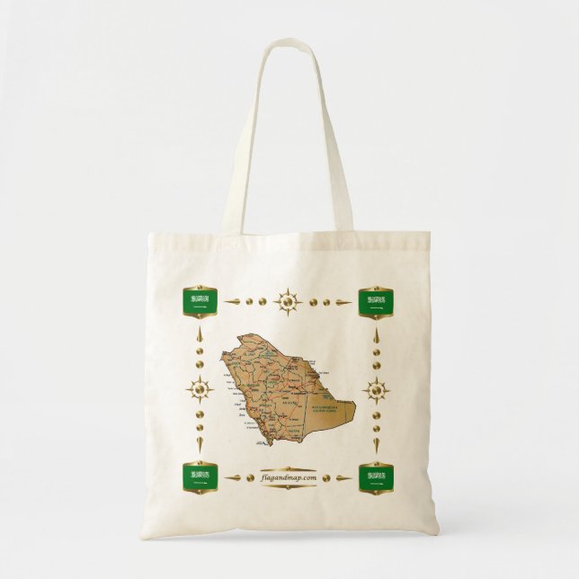 Saudi Arabia Map + Flags Bag (Front)