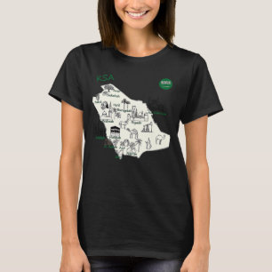 Saudi Arabia Map Hand Painted KSA Attractions Citi T-Shirt