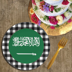 Saudi Arabia Plate, buffalo plaid & Saudi Flag Paper Plates