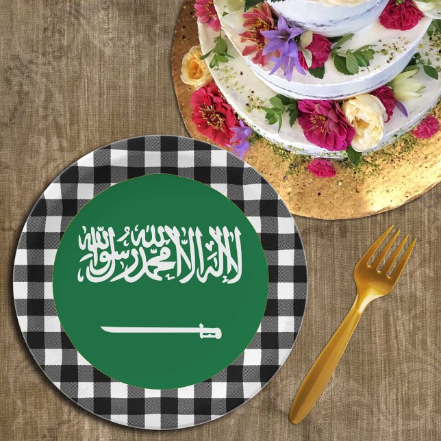 Saudi Arabia Plate, buffalo plaid & Saudi Flag Paper Plates (Creator Uploaded)