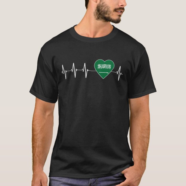 Saudi Arabian Heartbeat I Love Saudi Arabia Flag T-Shirt (Front)