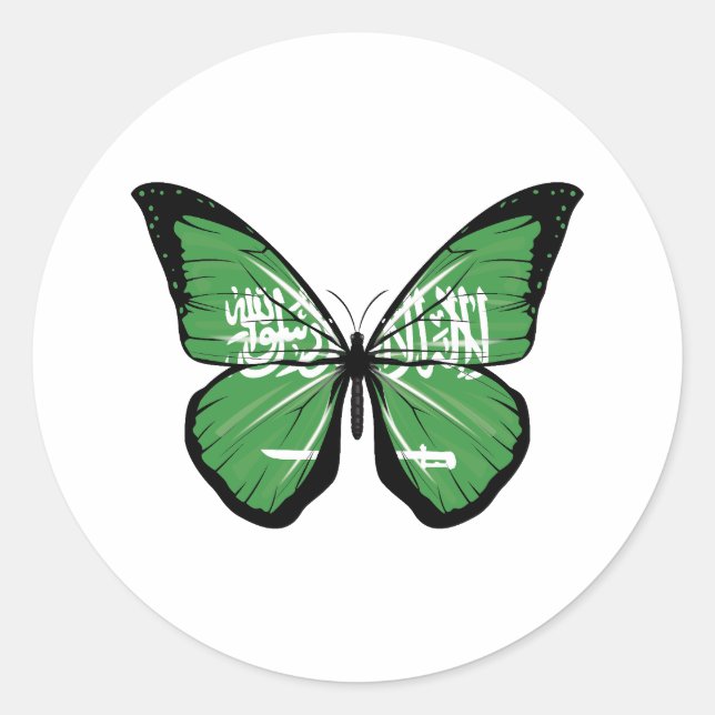 Saudi Butterfly Flag Classic Round Sticker (Front)