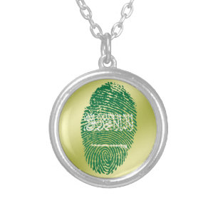 Saudi touch fingerprint flag silver plated necklace