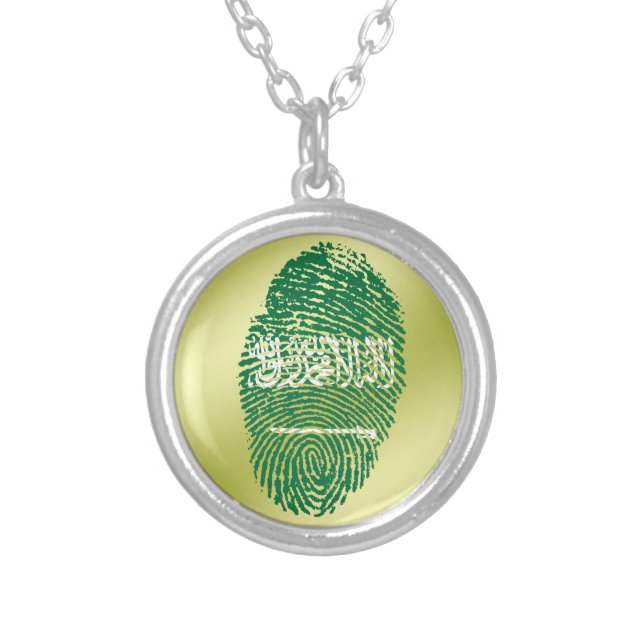 Saudi touch fingerprint flag silver plated necklace (Front)