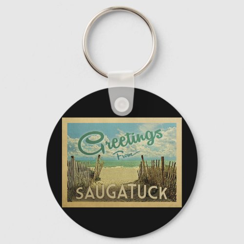 Saugatuck Beach Vintage Travel Keychain