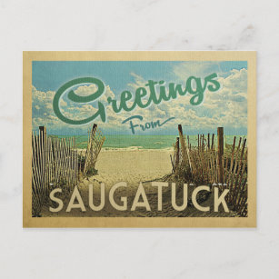 Saugatuck Beach Vintage Travel Postcard