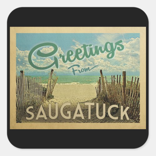 Saugatuck Beach Vintage Travel Square Sticker