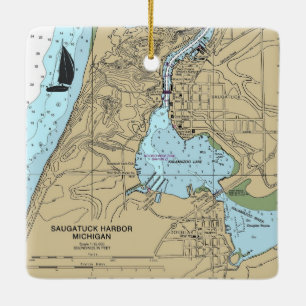 Saugatuck Douglas MI Nautical Chart Ceramic Ornament