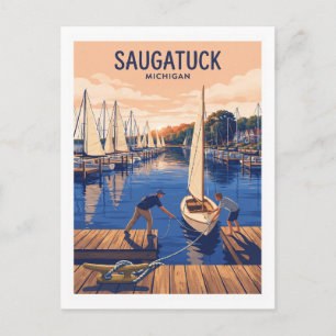 Saugatuck Harbor and Kalamazoo River Waterfront Postcard