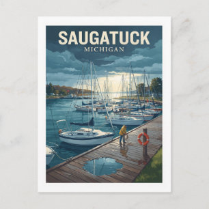 Saugatuck Harbor on the Kalamazoo River Michigan Postcard