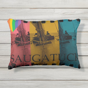 Saugatuck Michigan Sailing Pillow Rainbow Vintage