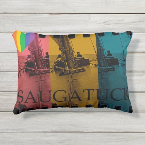 Saugatuck Michigan Sailing Pillow Rainbow Vintage