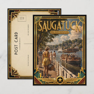 Saugatuck Michigan Vintage Art Deco Golden Age Postcard