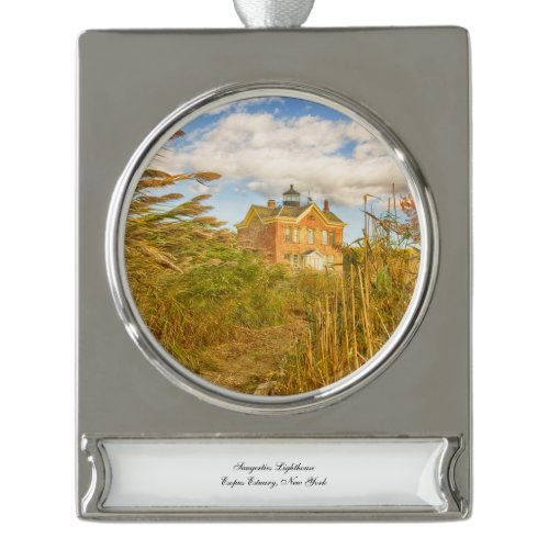 Saugerties Lighthouse Silver Plated Banner Ornament