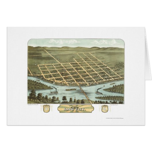 Sauk City, WI Panoramic Map - 1870 Cards (Front Horizontal)