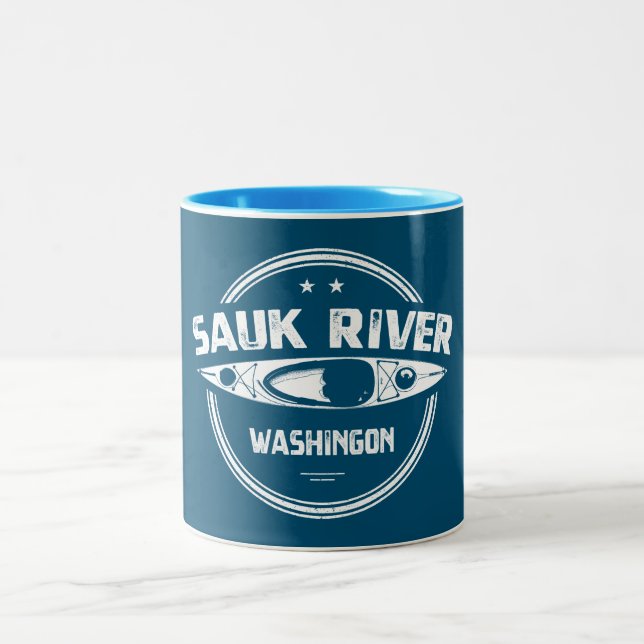 Sauk River Washington Kayaking Two-Tone Coffee Mug (Center)