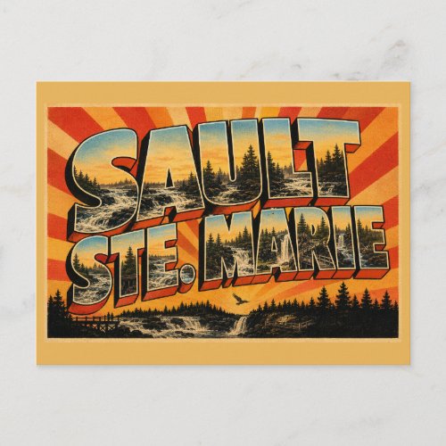 Sault Ste Marie Michigan River Rapids Waterfall Postcard