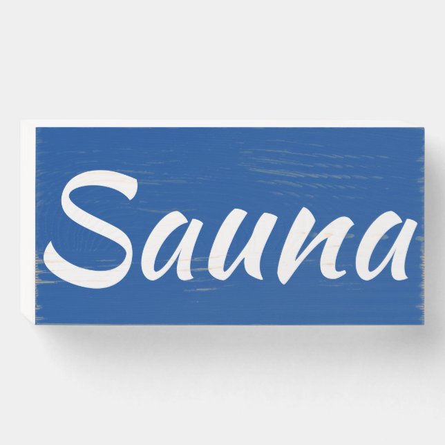 Sauna Finnish Wood Sign (Blue) (Front Horizontal)