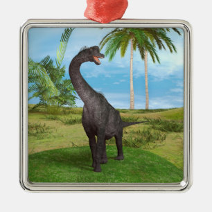 Sauropod Dinosaur in a Tropical Prehistoric Landsc Metal Ornament