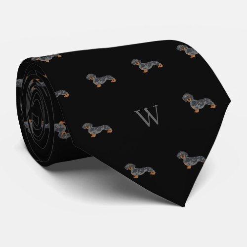Sausage Dachshund Dog Monogrammed Initials Black Neck Tie