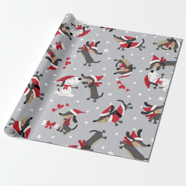 Sausage dog at Christmas. Dachshund Christmas Wrapping Paper (Unrolled)