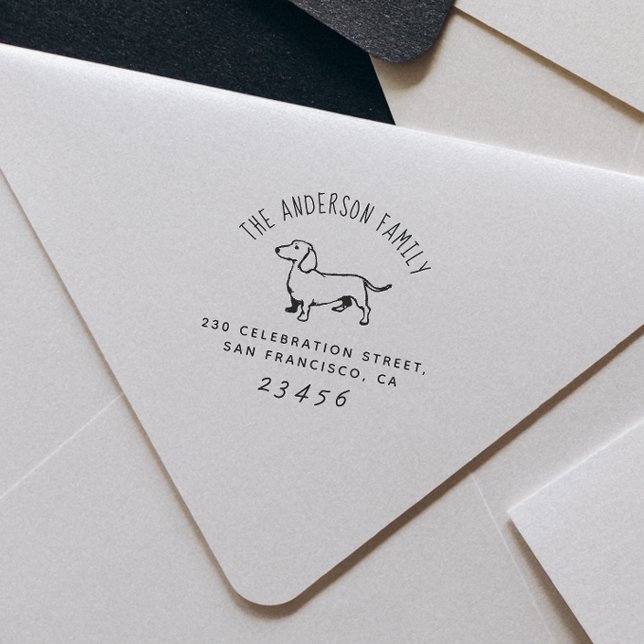 Sausage Dog | Custom Family Name & Return Address Rubber Stamp (Rubber Stamp Mock-up)