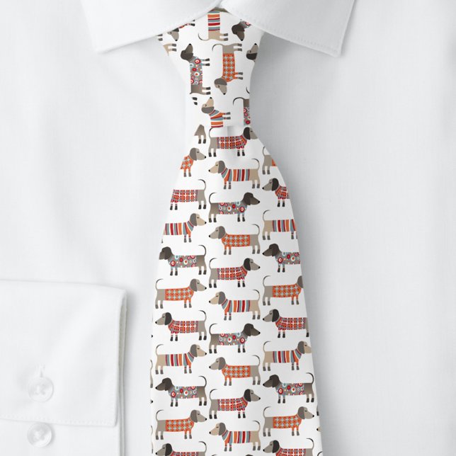 Sausage Dog Dachshund Pattern Neck Tie (Dachshund Wiener Sausage Dog tie for dog lovers.)