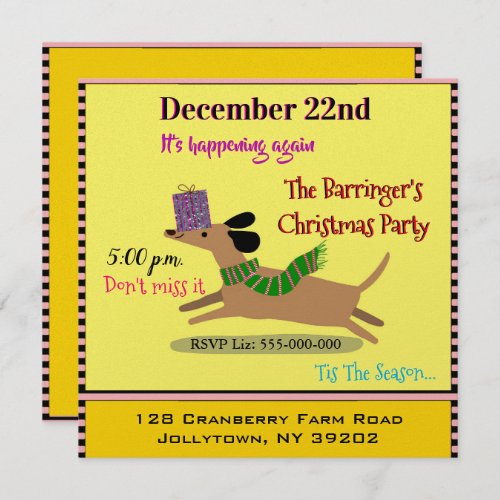 Sausage Dog Happy Christmas Party Invitation