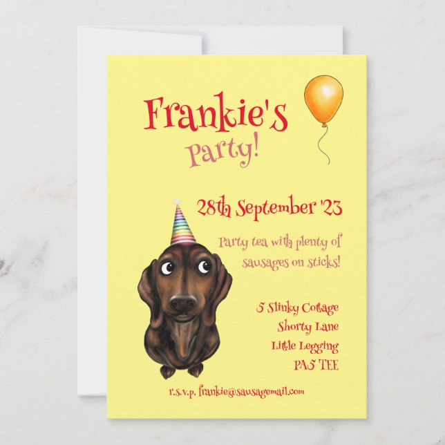 Sausage Dog Party Invitation (Front)