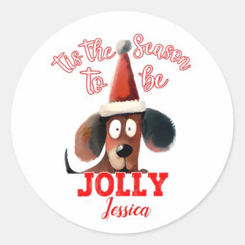 Sausage Dog Santa Hat Classic Round Sticker