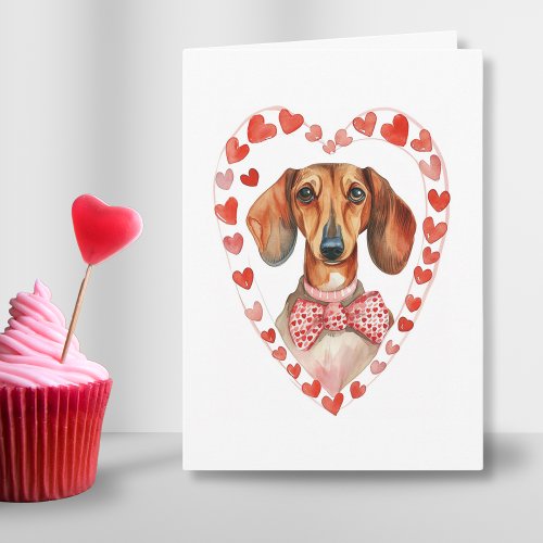 Sausage Dog Valentines Day Watercolor Custom Text  Holiday Card
