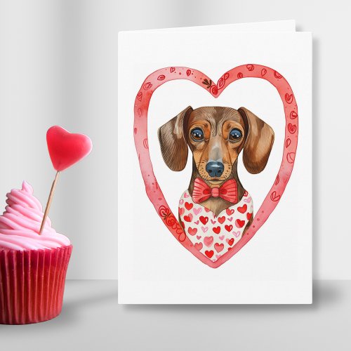 Sausage Dog Valentines Day Watercolor Personalized Holiday Card