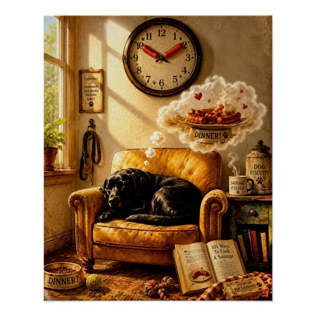 Sausage O’Clock Dreamtime – Surreal Dog Art Poster (Front)