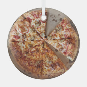 Sausage Pizza Thick Crust Food Christmas  Glass Ornament
