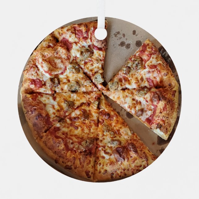 Sausage Pizza Thick Crust Food Christmas Metal Ornament (Front)