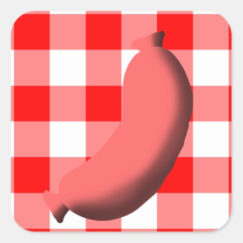 Sausage w RedWhite GinghamPlaid Background Square Sticker