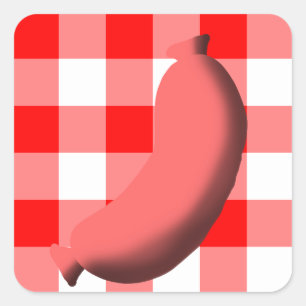 Sausage w/ Red/White Gingham/Plaid Background Square Sticker