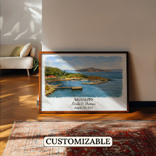 Sausalito California Poster, Watercolor, Custom Poster